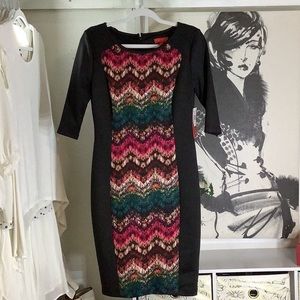 Signature full length dress. Multicolor on a black background.